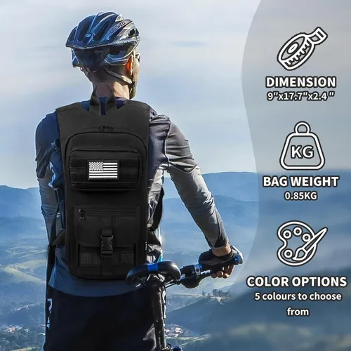 Vista 4 de Mochila de hidratación, táctica Molle Water con vejiga de agua de TPU de 2 L, para hombres y mujeres, mochila de agua ligera, paquete de hidratación