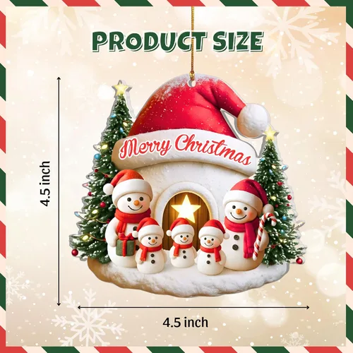 Vista 4 de Familia de Muñecos de Nieve Adorno de Navidad – Feliz Navidad Adorno Colgante de Acrílico – Lindo Adorno Navideño para Árbol, Regalo para Familia