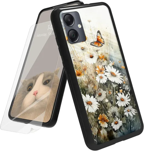 Vista 173 de Funda para Samsung Galaxy A12 5G con protector de pantalla, parte trasera de vidrio templado + TPU de silicona suave que absorbe los golpes