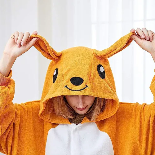 Vista 4 de Lizxun Disfraz de canguro para Halloween, Navidad, rendimiento de manga larga, sudadera con capucha suelta con cola