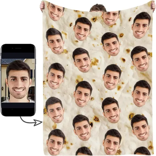 Vista 17 de Manta de Fotos Personalizada, Tema de Vacaciones con Rostro Personalizado, Diseño Divertido Ultra Suave y Acogedora, Manta Decorativa Personalizada