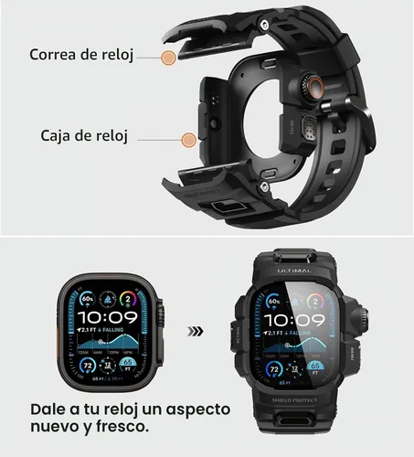 Vista 6 de ULTIMAL Funda resistente con correa para Apple Watch de 1.732 pulgadas, compatible con Apple Watch Ultra 4/3/2/1, grado militar, a prueba de golpes