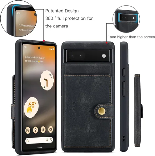 Vista 6 de Funda para Google Pixel 7A, cartera magnética desmontable con ranura para efectivo, soporte de carga inalámbrica, función atril compatible con Negro