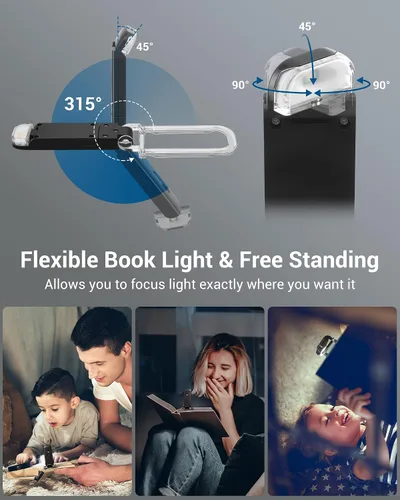 Vista 4 de DEWENWILS Luz de Lectura para Libros con Clip, Luz LED de Clip para Libros para Leer en la Cama, Lámpara de Libro Recargable por USB para Cuidado