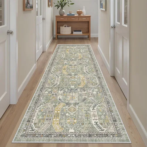 Vista 126 de Madane Alfombra lavable de 2 x 3 pies, alfombra de entrada pequeña, antideslizante, vintage, para entrada interior, alfombra de pelo bajo