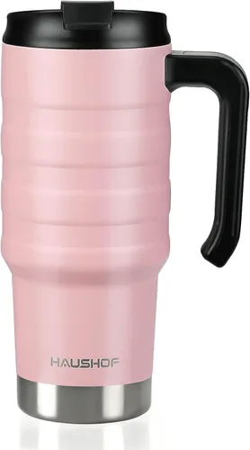 Vista 15 de HAUSHOF Taza de viaje de 24 oz con asa, taza de café de viaje con aislamiento al vacío de acero inoxidable, tazas de viaje de doble pared con tapa a