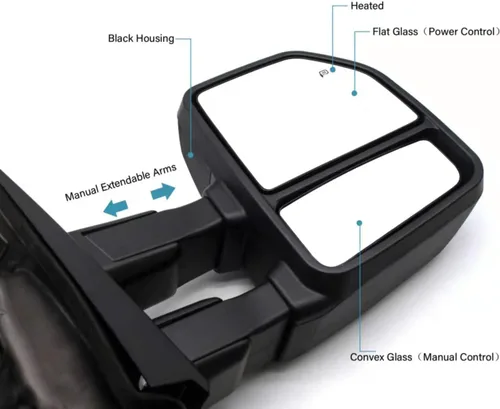 Vista 3 de BOOLEE Espejo de remolque del lado izquierdo del conductor apto para Ford F250, F350, F450, F550 Super Duty 2017, 2018, 2019, 2020, luz de señal