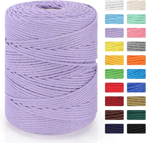 Vista 21 de Cordón de macramé de 0.157 in x 328 yardas Cuerda de macramé 100% algodón natural Cuerda de algodón trenzado de 4 hebras para manualidades, Beige