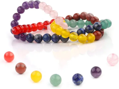 Vista 28 de 7 cuentas de piedra preciosa de chakra de 8 mm pulidas y redondas, 49 piezas, piedras naturales suaves para chakra, cristales curativos y piedras 7