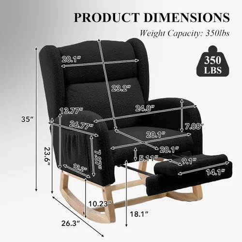 Vista 2 de NIOIIKIT Silla Mecedora de Guardería con Reposapiés, Silla Deslizante Tapizada Teddy, Reclinable Deslizante de Guardería con Bolsillo Lateral