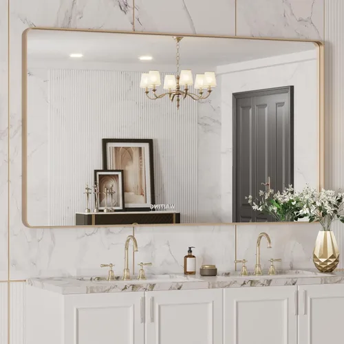 Vista 55 de LOAAO 20x16 Pulgadas Espejo de Baño con Marco de Metal Negro para Pared, Espejo de Tocador de Baño de Estilo Granja, Espejo Grande Rectangular