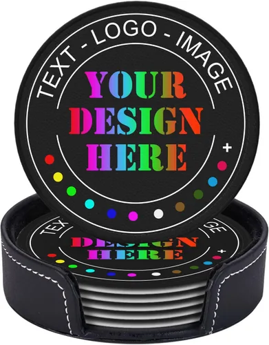 Vista 9 de Posavasos personalizados, resistentes al calor, antideslizantes, de cuero, para añadir tu foto, texto, logotipo, imagen para auto, taza de café