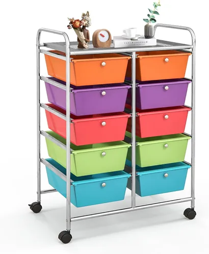 Vista 31 de Carrito de almacenamiento con ruedas de 10 cajones, organizador con ruedas para arte, herramientas, manualidades, papel, álbum de recortes, carrito
