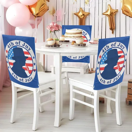 Vista 5 de 4th of July Independence Dayblue Silhouette Decorative Chair Seat Cover for Hotel Soft Dining Room Seat Covers cubre sillas para comedor Set of 6