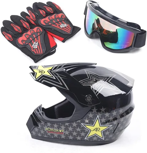 Vista 13 de Guantes para niños, lentes para motociclista y casco para manejar fuera de pista, para niños, para motocross, aprobados por el DOT, para carreras, M