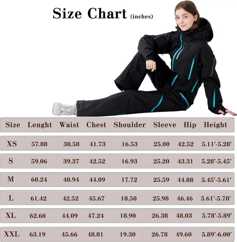 Vista 6 de XUQNAGG Traje de esquí de una pieza para mujer, resistente al viento, impermeable, cálido, transpirable, desmontable, para deportes de nieve