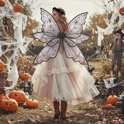 Vista 4 de Alas grandes de hadas doradas para adultos, alas transparentes y brillantes, disfraz de hada de mariposa, disfraz de Halloween, alas de ángel