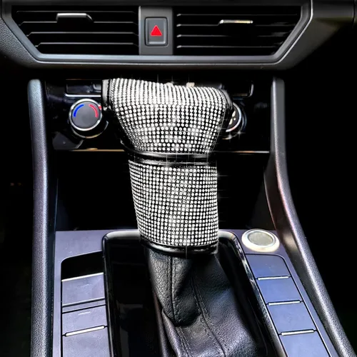 Vista 9 de Funda para pomo de palanca de cambios de automóvil, protector de piel sintética para palanca de cambios con accesorios interiores brillantes, Negro