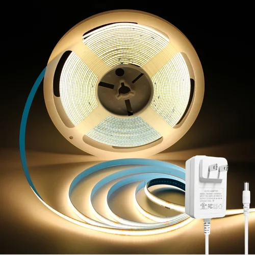 Vista 17 de Tira de Luz LED COB Azul, 16.5 pies / 5M 8mm / 0.3 Pulgadas 12V, Tira de Luz LED 1600 Brillante Azul con Adaptador de Corriente, Tira de Luz LED COB