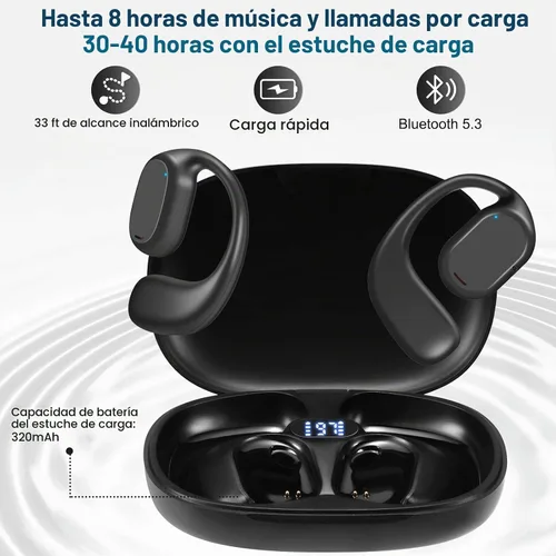Vista 3 de Auriculares de oído abierto VG332, auriculares de conducción de aire Bluetooth 5.3, 16 horas de tiempo de reproducción, controladores dinámicos Negro