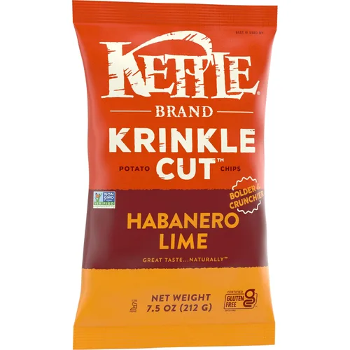 Vista 6 de Kettle Brand Papas Fritas, Corte Krinkle, Papas Fritas Kettle de Habanero Lima, 7.5 Oz