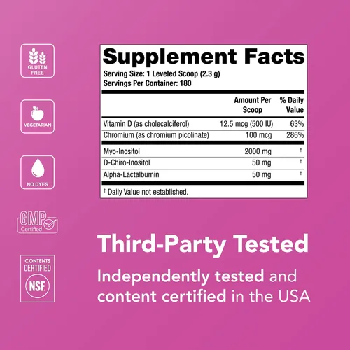 Vista 5 de Theralogix Ovasitol Plus Bote Suplemento de Salud Metabólica - Mio-Inositol y D-Chiro Inositol+Picolinato de Cromo+Alfa-lactalbúmina y Vitamina D