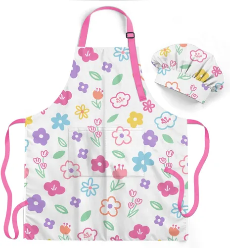 Vista 14 de SANDJEST Juego de delantal para niños con gorro de chef, regalos de delantal de cocina Alfabeto