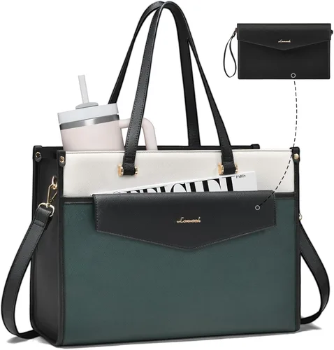 Vista 12 de LOVEVOOK Bolsa para laptop para mujer, 15.6 pulgadas, bolsa de mano para laptop 2 en 1, bolsa de trabajo profesional, maletín de negocios con bolso