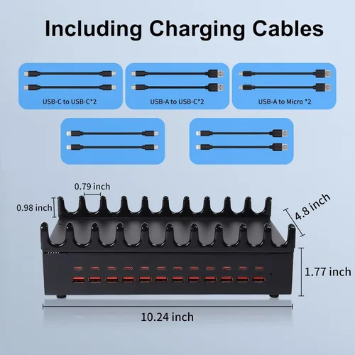 Vista 7 de Estación de Carga de 300W para Múltiples Dispositivos - Estación de Carga Rápida USB de 24 Puertos con Entrega de Energía Inteligente - Estación