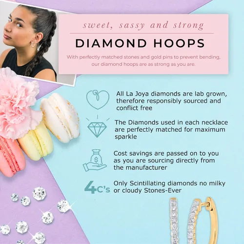 Vista 5 de La Joya Lab Grown Diamond Hoop Earrings for Women 34 - 1 CT TW 925 Sterling Silver Hoop Diamond Earrings The Ideal Pair of Womens Diamond Earrings