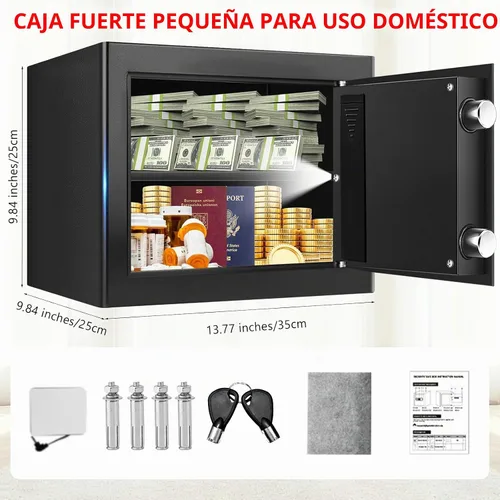 Vista 2 de Caja fuerte pequeña de 1.3 Cub para uso doméstico, a prueba de fuego y agua, caja de seguridad digital ignífuga con cerradura de combinación