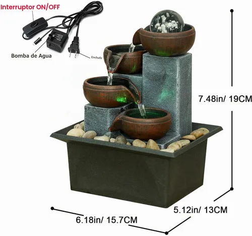 Vista 2 de Pequeña fuente de agua para interiores, función de cascada de meditación zen con bomba automática y rocas naturales de río, fuente de cascada