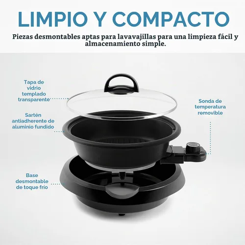 Vista 4 de Aroma Housewares – asp-137 3-cuartas/10-pulgadas 3 en 1 olla con placa de parrilla, Negro