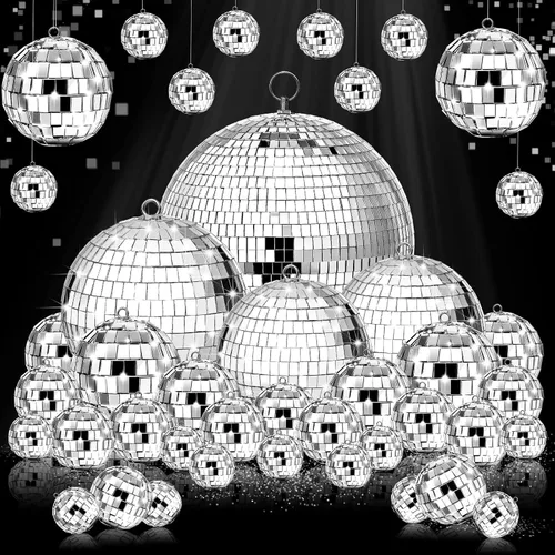 Vista 11 de 65 Piezas Bolas de Discoteca de Navidad Decoración Bolas de Discoteca Espejo Ornamento para Árbol de Navidad Tamaño Variado Bolas Plateadas