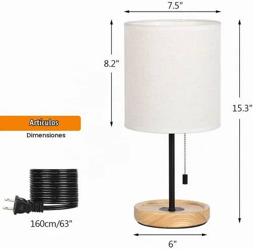 Vista 5 de CADUKE - Lámpara de mesa moderna, lámpara de escritorio de mesita de noche, lámpara de noche con base de madera y pantalla de lino para sala