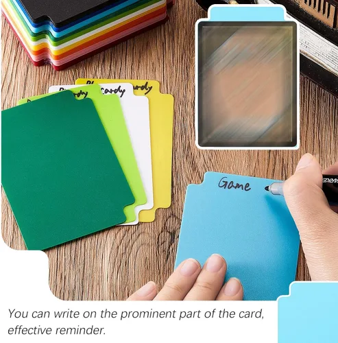 Vista 4 de 100 separadores de tarjetas intercambiables, separadores de tarjetas de plástico, separador multicolor esmerilado con pestañas, vertical estándar