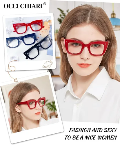 Vista 3 de OCCI CHIARI Gafas de lectura cuadradas de gran tamaño para mujer, retrogruesas, cómodas
