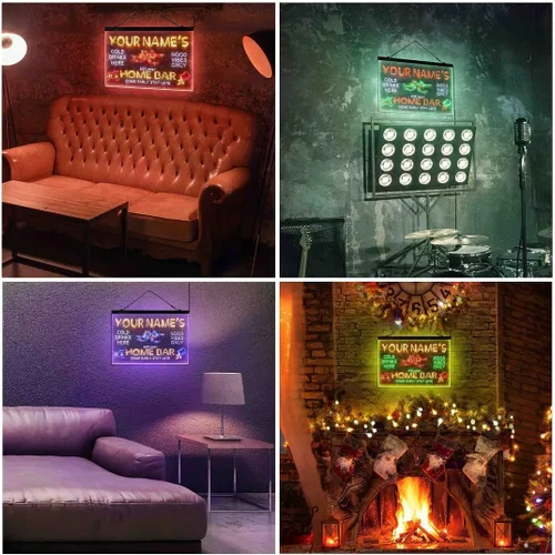 Vista 6 de Letrero de luz de neón LED tricolor para fiesta de cerveza, bar, personalizable, nombre, fecha, texto y cita, fuente verde y rojo y amarillo, 13 x
