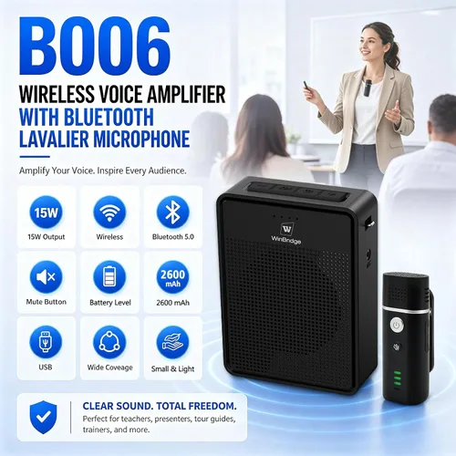 Vista 2 de Voice Amplifier with Bluetooth & Wireless Lavalier Microphone B006 15W