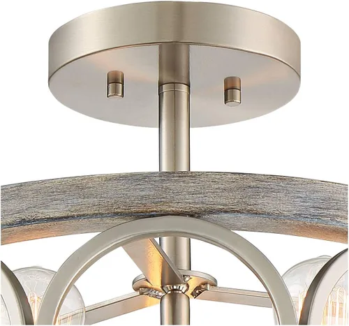Vista 7 de Franklin Iron Works Salima - Lámpara de techo industrial rústica de 16 pulgadas de ancho, 3 luces con acabado de madera gris níquel cepillado