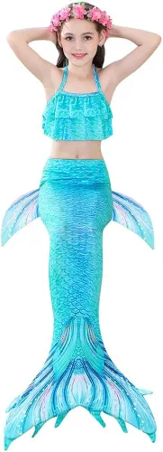 Vista 2 de 7pcs cola de sirena para niñas princesa traje de baño bikini natación gafas corona collar