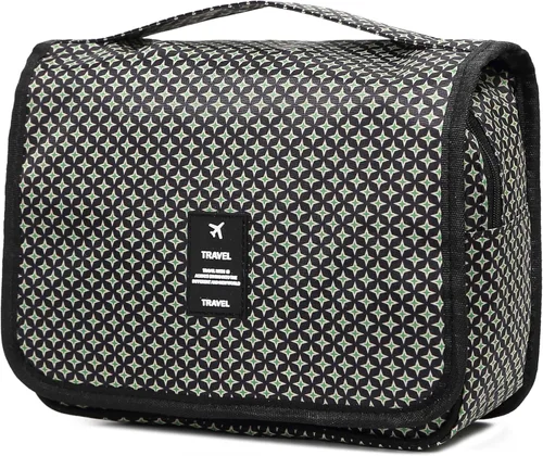 Vista 21 de Sechunk Neceser de maquillaje resistente al agua, bolsa de cosméticos organizador de viaje para accesorios, bolsa de viaje con gancho para colgar