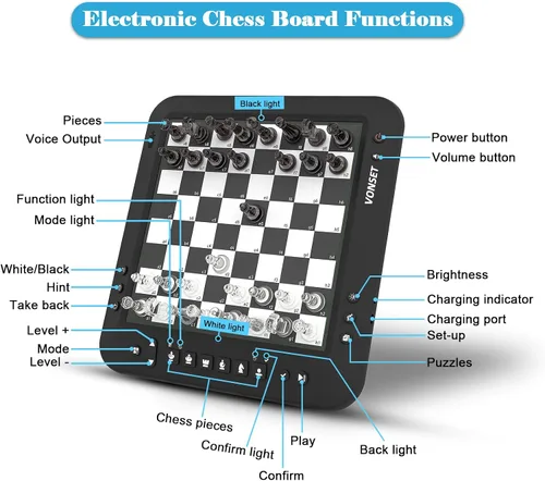 Vista 9 de P6 Electronic Chess Board Chess Computer Talking Smart Chess Board Magnetic Electronic Chess Set with LED for Kids & Adults