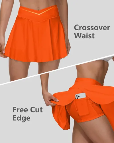 Vista 3 de HARTPOR Falda de tenis plisada para mujer, falda de golf con cintura cruzada, con bolsillos, faldas atléticas para correr, entrenamiento casual