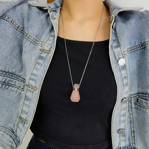 Vista 59 de Perfume Bottle Necklace Heart Shape, Amethyst Necklace Healing Crystal for Women, Essential Oil Diffuser Bottle Necklace Jewelry for Liquid