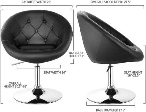 Vista 8 de HAPPYGRILL Silla de tocador, taburetes de bar giratorios con marco cromado y respaldo redondo copetudo, silla de maquillaje de altura ajustable
