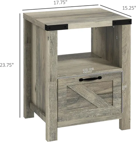 Vista 3 de HOMCOM Mesa auxiliar de granja, armario auxiliar rústico con almacenamiento, mesa auxiliar pequeña con cajón, mesa de efecto madera para sala