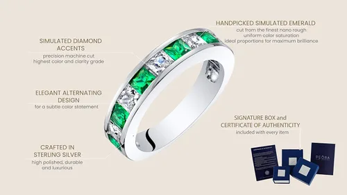 Vista 4 de PEORA Anillo de boda Half Eternity para mujer, plata de ley 925 con piedras preciosas de corte princesa, tallas 5 a 9 color fantasía