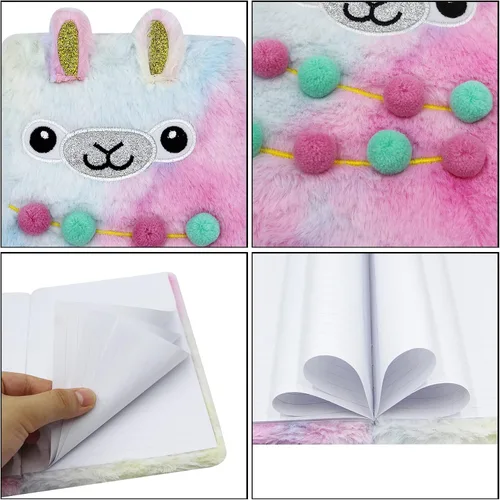 Vista 4 de Cuaderno de felpa difusa con bonito diario de oso de dibujos animados para niños y niñas para escribir dibujos (A5, 160 páginas rayadas)