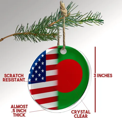 Vista 2 de Adorno de Navidad y vacaciones cristalino. Colgante de coche. Decoración. Bandera de Bangladesh (Bangladeshi) - Bandera de Bangladesh con Estados